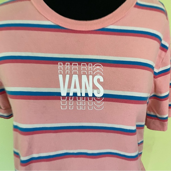 VANS PINK MULTICOLORED STRIPED GRAPHIC LOGO T SHIRT SIZE MEDIUM - Picture 5 of 6